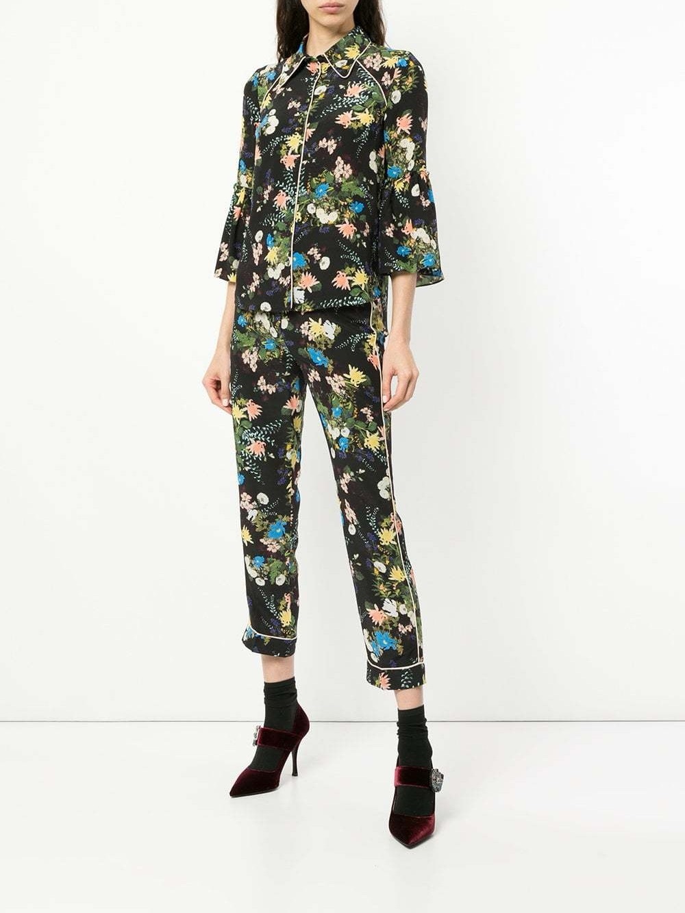 Erdem Women’s Ginnie Trousers 100% Silk Floral Print Resortwear Pants Size US 10